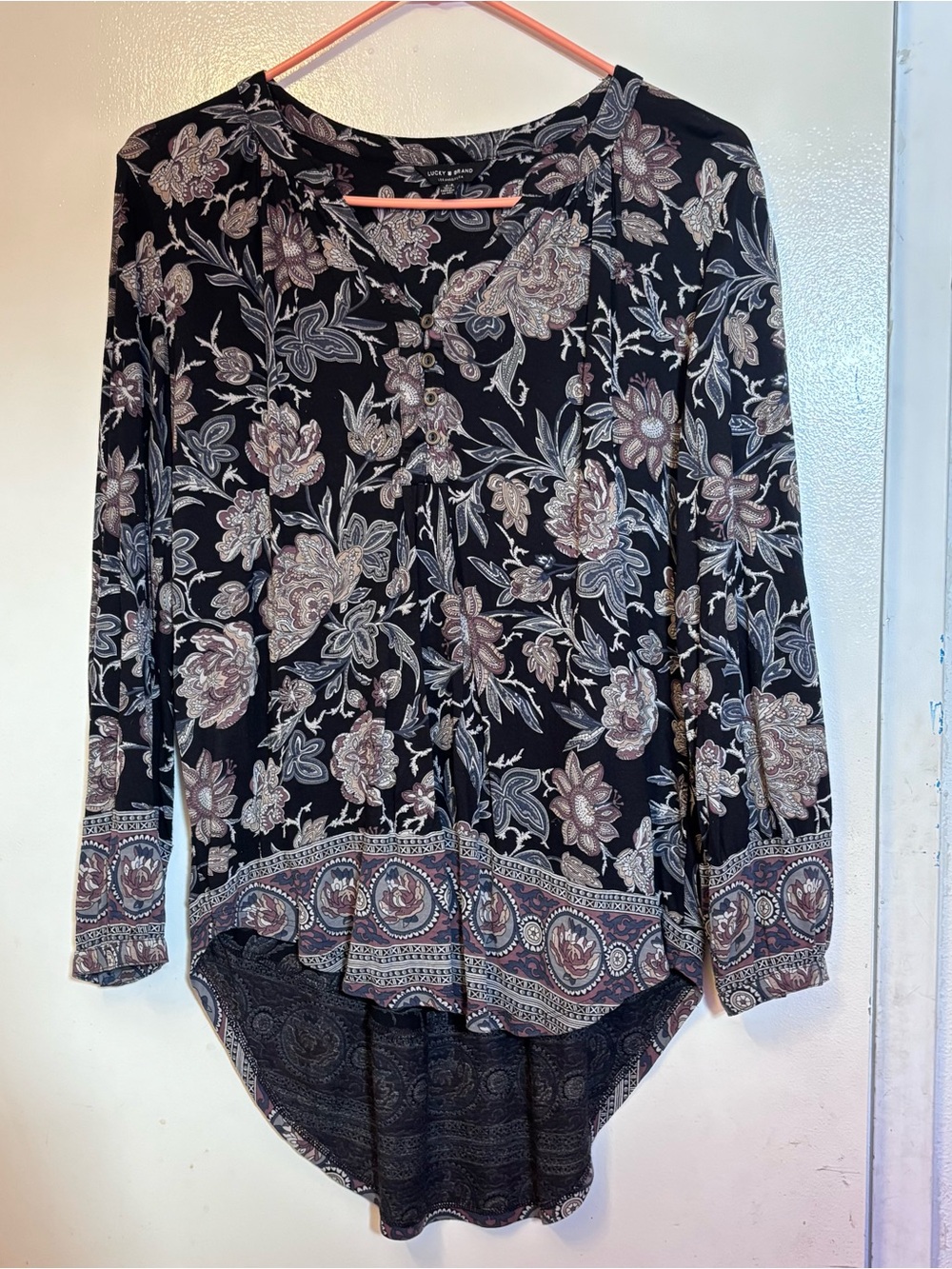 Lucky Brand Black Floral Button-Down Blouse